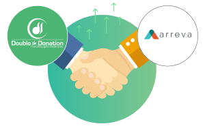 Partnership logo of Double the Donation and Arreva.