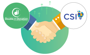 Partnership logo of Double the Donation and CSI.