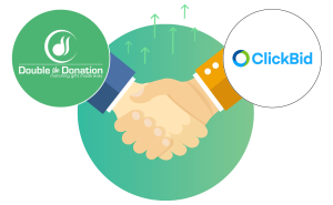 Partnership logo of Double the Donation and ClickBid.