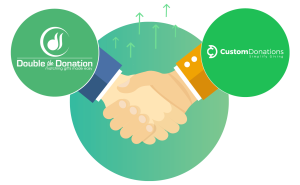 Partnership logo of Double the Donation and Custom Donation.