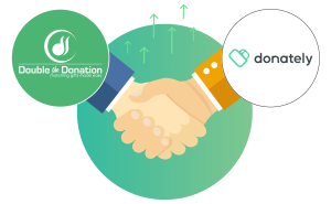 Partnership logo of Double the Donation and Donately.