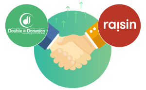 Partnership logo of Double the Donation and Raisin.